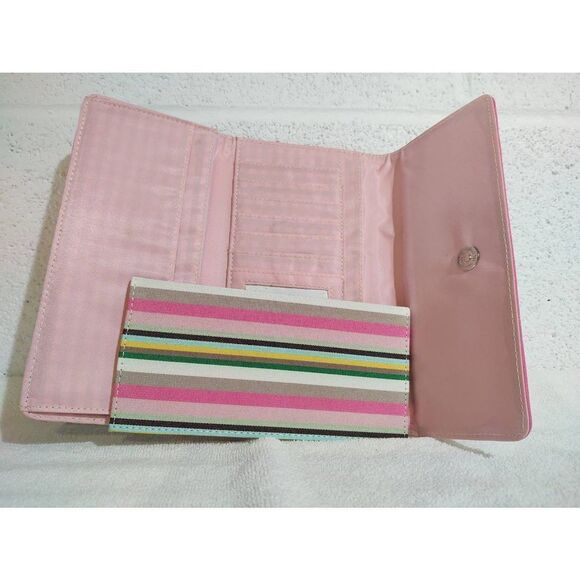 Kate Spade Multicolor Stripe Canvas Large Wallet Pink Lining Checkbook Holder - Picture 3 of 3